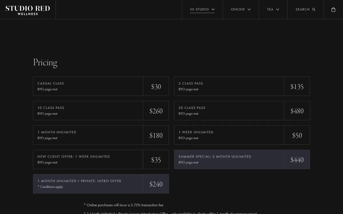 Screenshot of studioredwellness.com